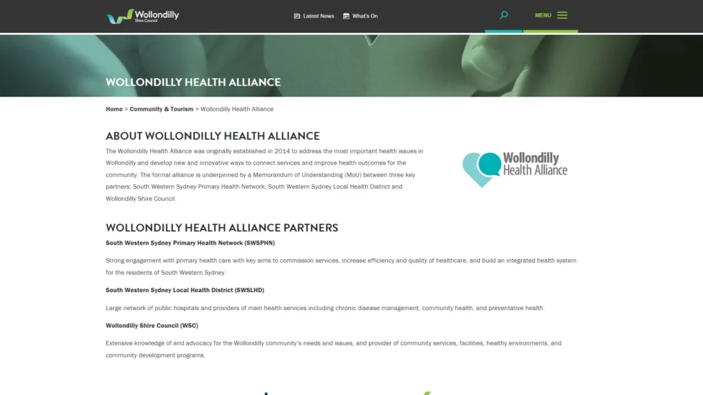 Wollondilly Health Alliance website